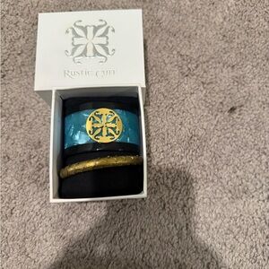Rustic Cuff Turquoise and Gold Bracelet Duo